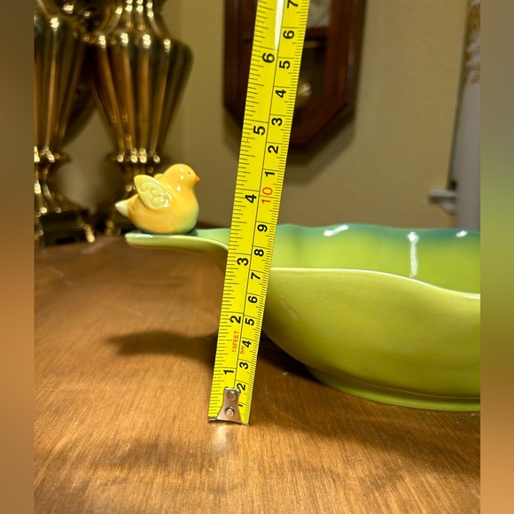 Grasslands Road Ceramic Green Leaf Serving Bowl Dish with Yellow Bird 13x7.5" - Picture 7 of 7